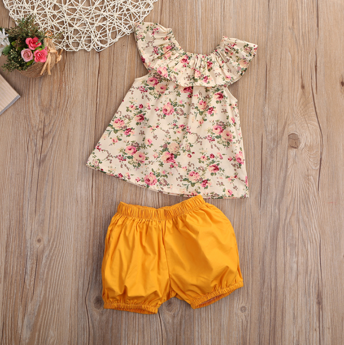 Flower Print Ruffle Top Shorts for Baby and Toddler Girls – Bitsy Bug ...