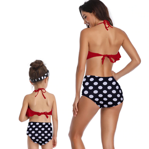 High Waist Polka Dot Mommy and Me 2 Piece Swimsuit