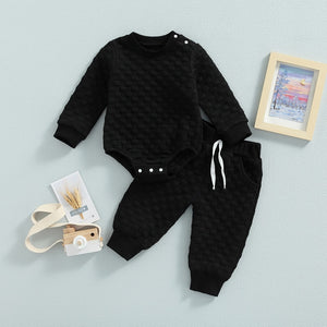 Solid Checkered Onesie with Matching Pants