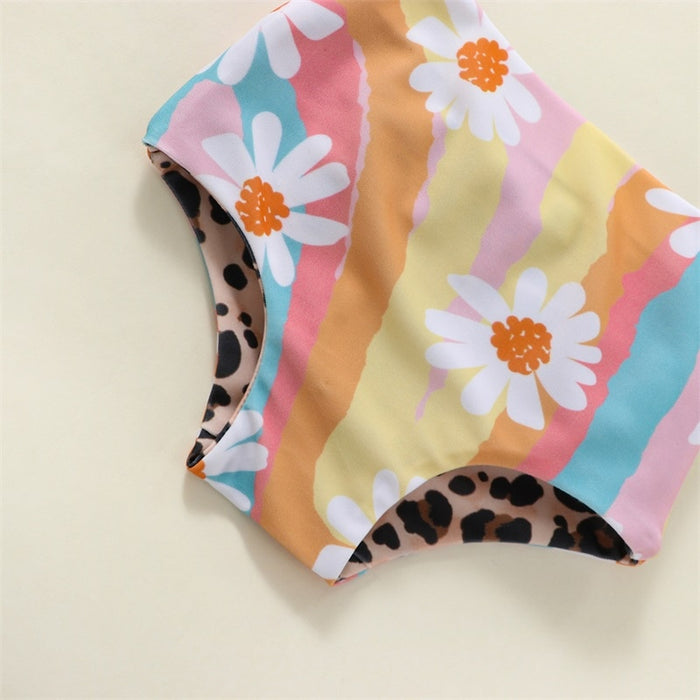 Reversible Leopard Floral 2 Piece Swimsuit