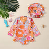 Long Sleeve Seashell Floral Swimsuit & Hat