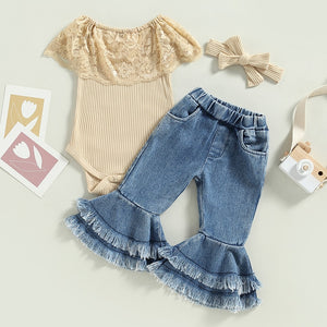 Denim Lace Bell Bottom Outfit