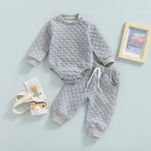 Solid Checkered Onesie with Matching Pants