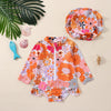 Long Sleeve Seashell Floral Swimsuit & Hat