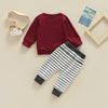 Solid Sweater with Striped Pants Set