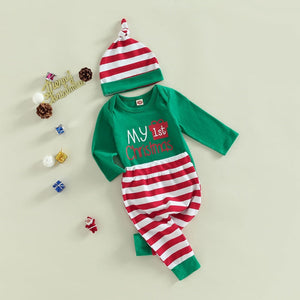 My 1st Christmas 3 Piece Striped Outfit