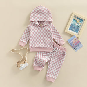 Checkered Hoodie with Matching Pants Set