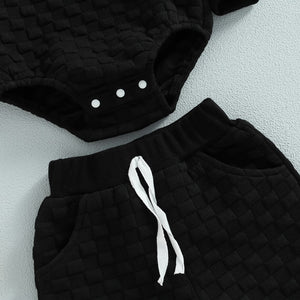 Solid Checkered Onesie with Matching Pants