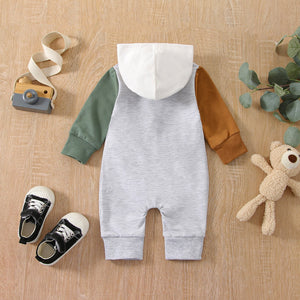 Fall Patchwork Hooded Romper
