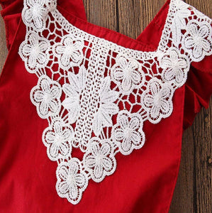 Christmas Lace Romper With Bow