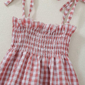 Sleeveless Plaid Romper with Bow