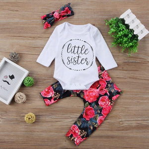 Little Sister White Onesie Floral Print Pants And Headband Outfit ...