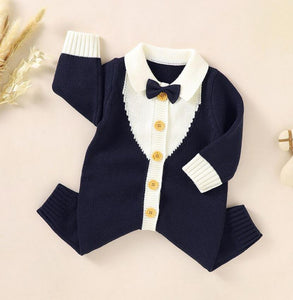 Knitted Bow Tie Formal Romper