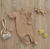 Solid Ribbed Footie Onesie with Bow