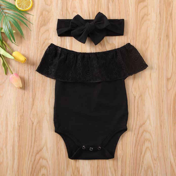 Off Shoulder Lace Onesie with Bow