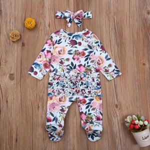 Floral with Feet Romper & Bow (3 Colors)