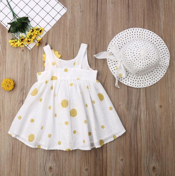 Polka Dot Floral Sleeveless Dress Sunhat Outfit (2 Colors)