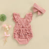 Vintage Ruffle Rainbow Romper with Matching Bow