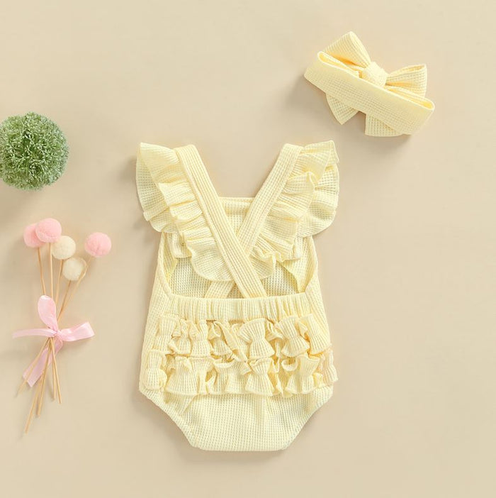 Vintage Ruffle Rainbow Romper with Matching Bow
