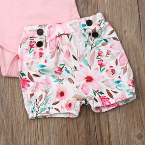 Pink Onesie with Floral Shorts