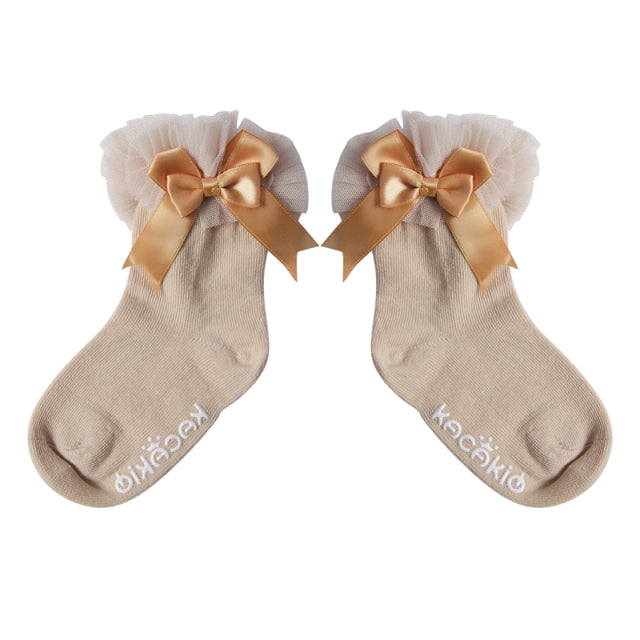 Frilly Bow Ankle Socks (7 Colors)