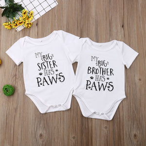 My Big Sister or Brother Has Paws Dog Onesie - Bitsy Bug Boutique