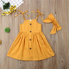 Cute As A Button Dress With Headband ( 2 Colors) Yellow / 3 Toddler Dresses