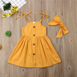 Cute As A Button Dress With Headband ( 2 Colors) Yellow / 3 Toddler Dresses