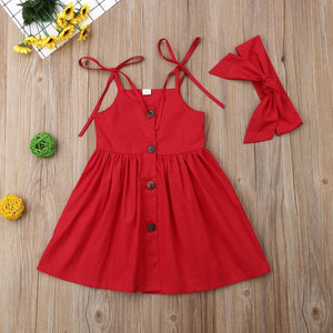 Cute As A Button Dress With Headband ( 2 Colors) Red / 12 Mo Dresses