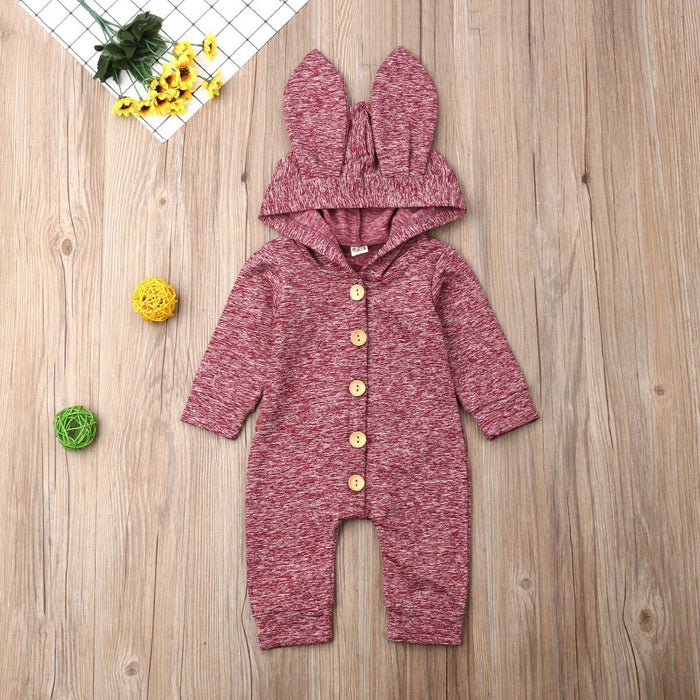 Bunny Ear Hooded Romper (Multiple Colors) Red / 18 Mo