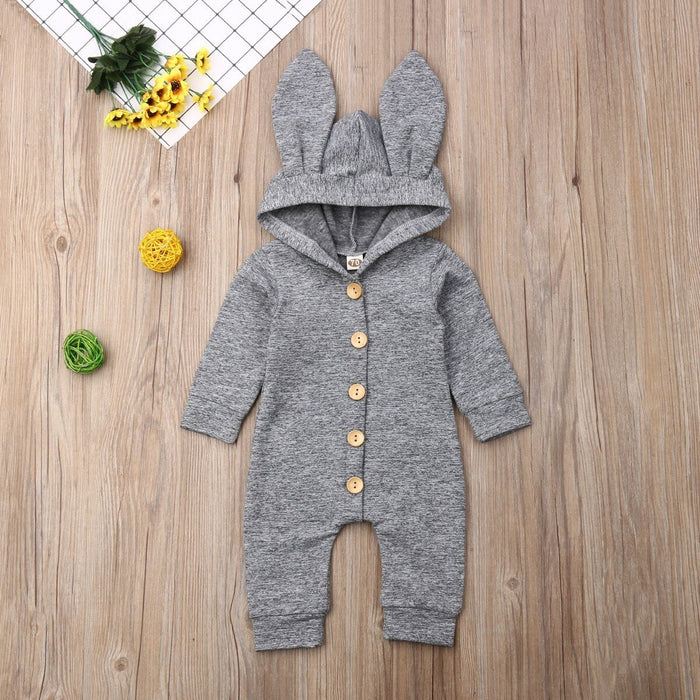 Bunny Ear Hooded Romper (Multiple Colors) Gray / 24 Mo
