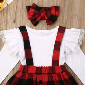 Plaid Dress with Ruffle Top & Bow