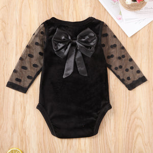 Velvet Polka Dot Lace Sleeve Onesie