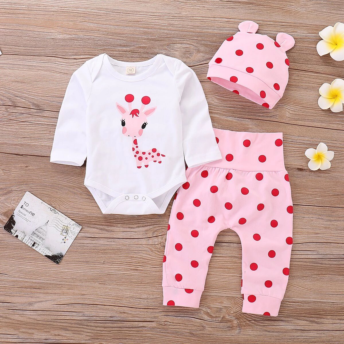 Baby Girl 3 Piece Pink Polka Dot Giraffe Outfit – Bitsy Bug Boutique