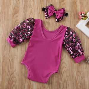 Puff Sleeve Lips Onesie with Headband