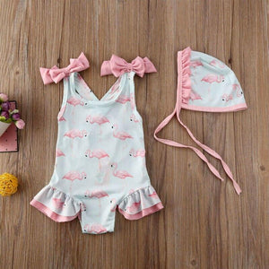 Flamingo Bow Swimsuit with Hat