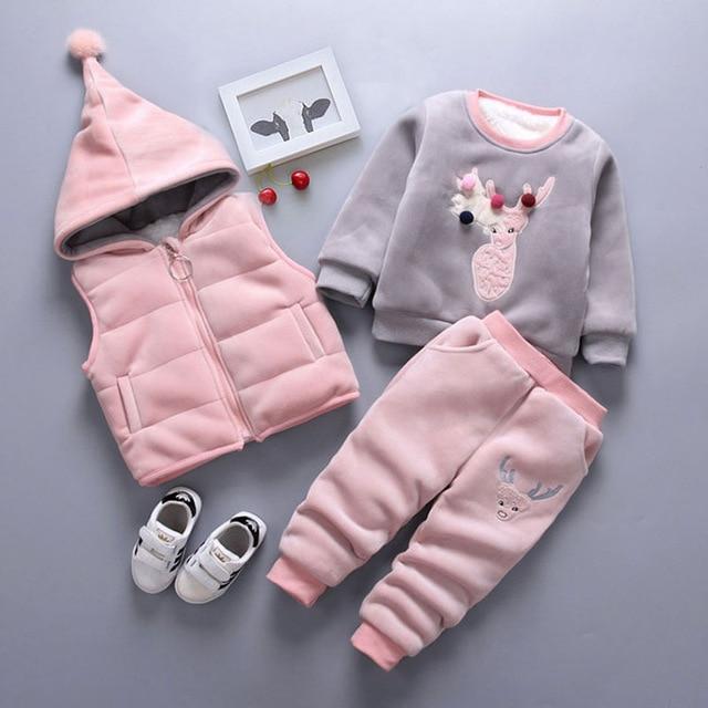 3 Piece Winter Deer Outfit (Gray or Pink)