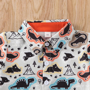 Dinosaur Volcano Button Up Shirt with Shorts