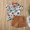 Dinosaur Volcano Button Up Shirt with Shorts