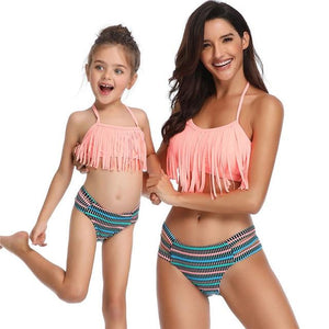 Striped Tassel Bikini Mommy and Me 2 Piece Swimsuit