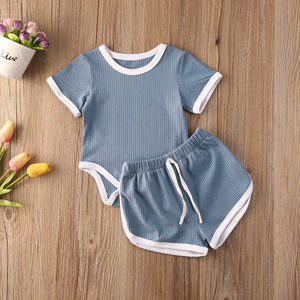 Solid Ribbed Onesie Shorts Sets (4 Colors)