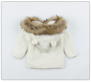 Fur Trim Bear Ear Hoodie Sweater