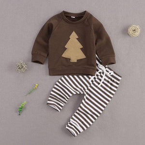 Christmas Tree Sweater with Striped Pants