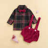 Plaid Bow Tie Overalls Set