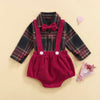 Plaid Bow Tie Overalls Set