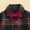 Plaid Bow Tie Overalls Set