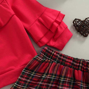 Christmas Ruffle Plaid Skirt Outfit