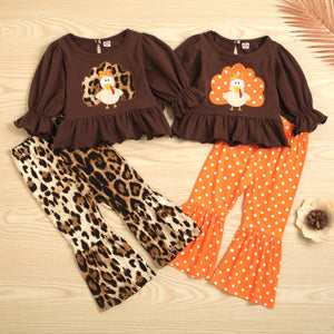 Thanksgiving Ruffle Leopard Dot Outfit