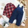 Plaid Shirt Romper with Dog Overalls