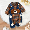 Plaid Shirt Romper with Dog Overalls
